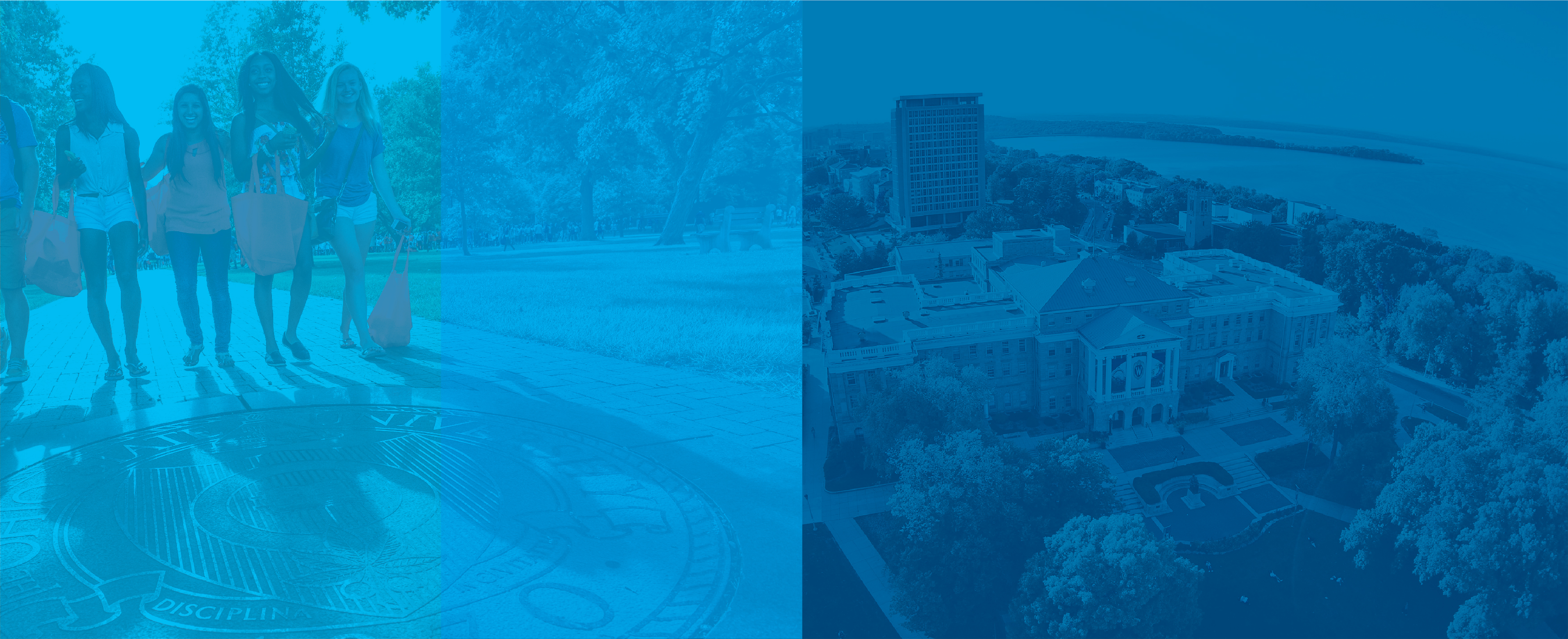 Campus shots with blue shade overlays