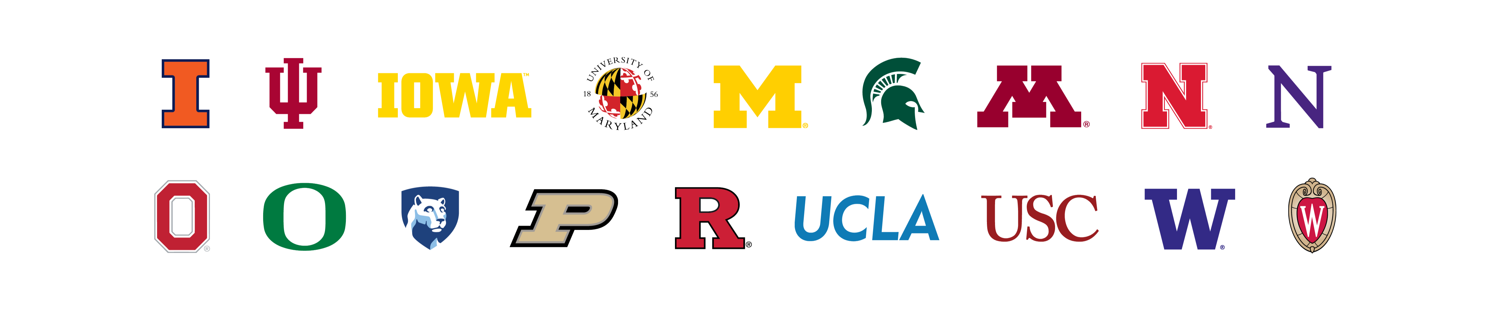 Big Ten university logos set up in two rows
